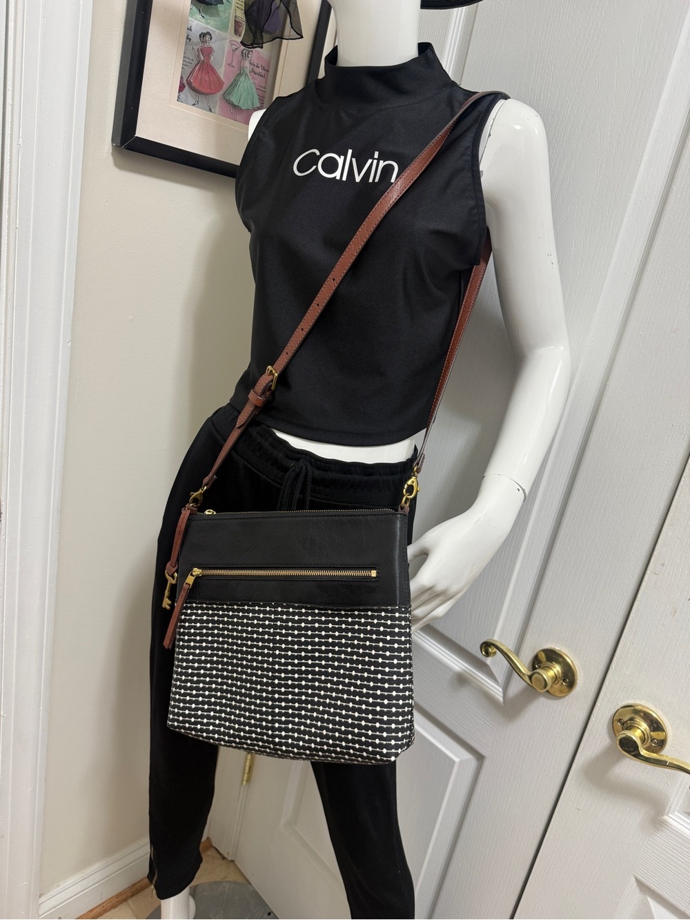 Coated canvas and leather crossbody bag, Fossil Fiona
